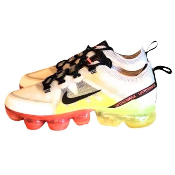 NIKE Air VaporMax 2019 'Pure Platinum Volt Crimson ' Running Shoes Size 7 - Picture 2 of 9